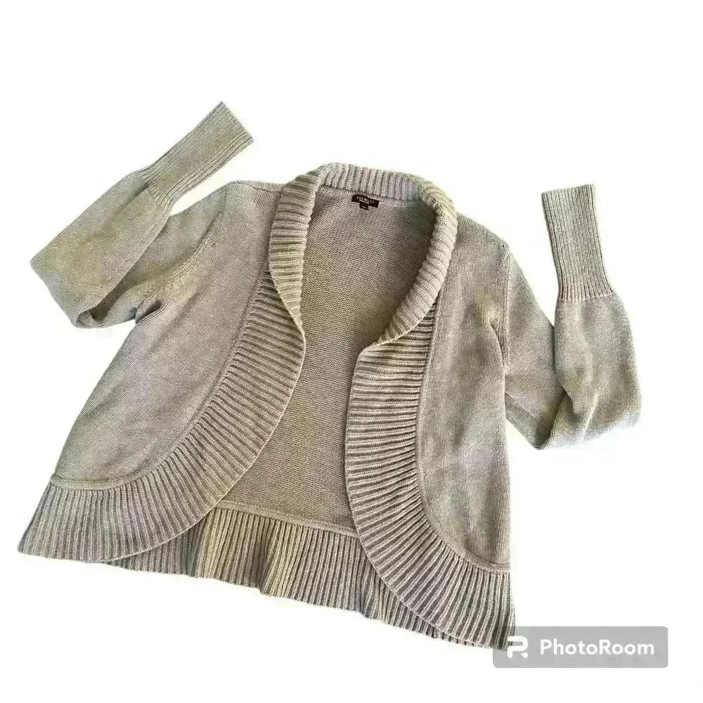 Talbots Open Front Wool Blend Cardigan Woven Sweater Size Medium Minimalist Prep